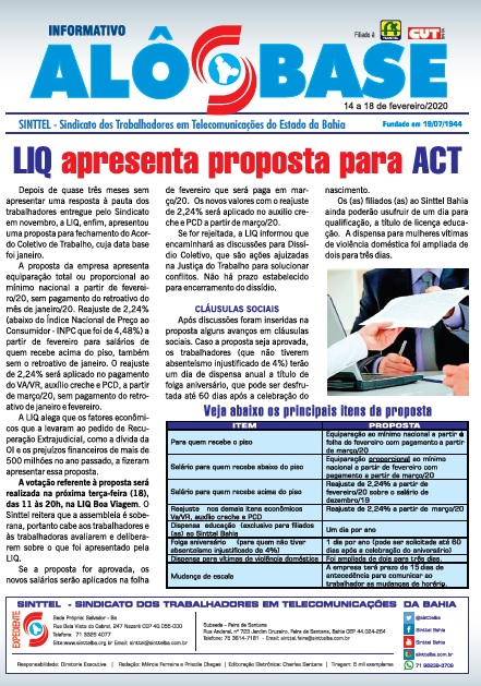 LIQ apresenta proposta para ACT:  Assembleias serão realizadas amanhã (18)