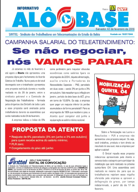 Campanha Salarial do Teleatendimento 2016: AMANHÃ (4) é dia de mobilização!
