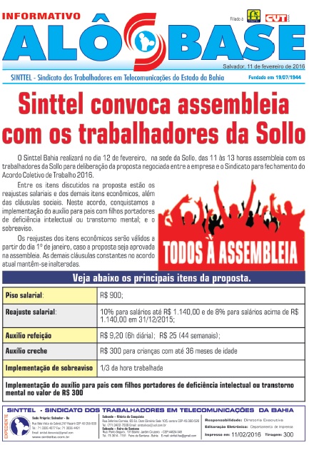 Sinttel convoca assembleia com os trabalhadores da Sollo