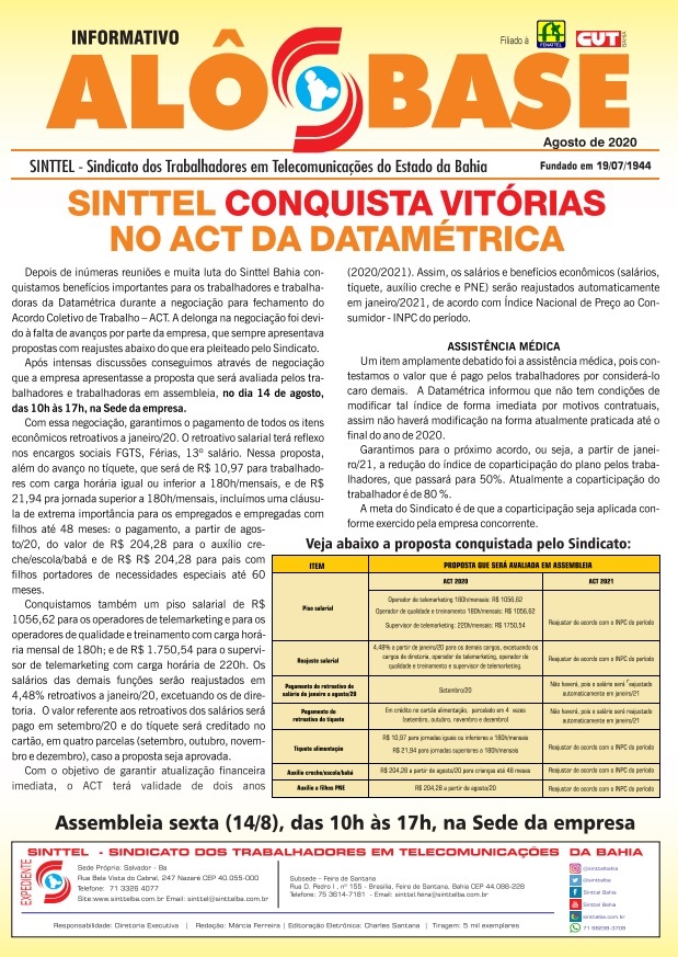 Sinttel conquista vitórias no ACT da Datamétrica