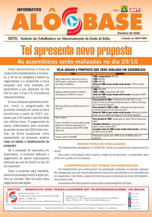 Tel apresenta nova proposta: As assembleias serão realizadas no dia 29/10