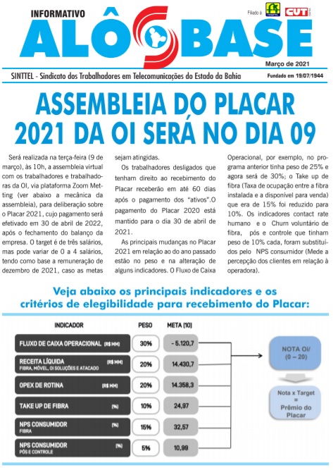 Assembleia do Placar 2021 da OI será no dia 09