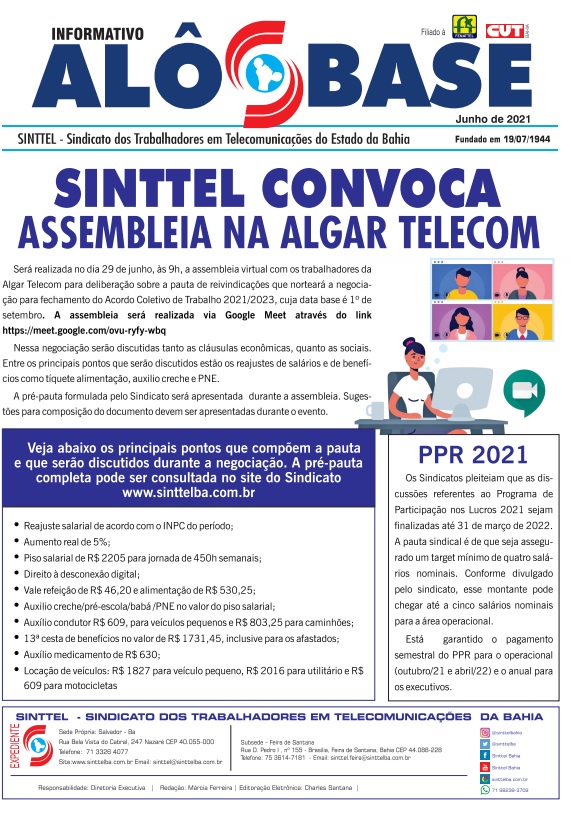 Sinttel convoca assembleia na Algar Telecom