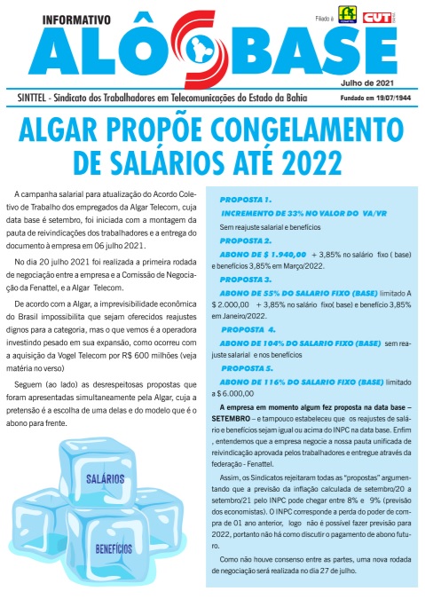 Algar propõe congelamento de salários até 2022