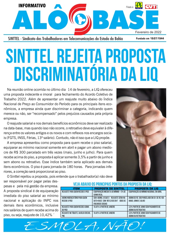 Sinttel rejeita proposta discriminatória da LIQ