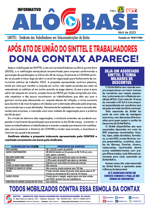 INFORMATIVO: APÓS ATO DE UNIÃO DO SINTTEL E TRABALHADORES  DONA CONTAX APARECE!