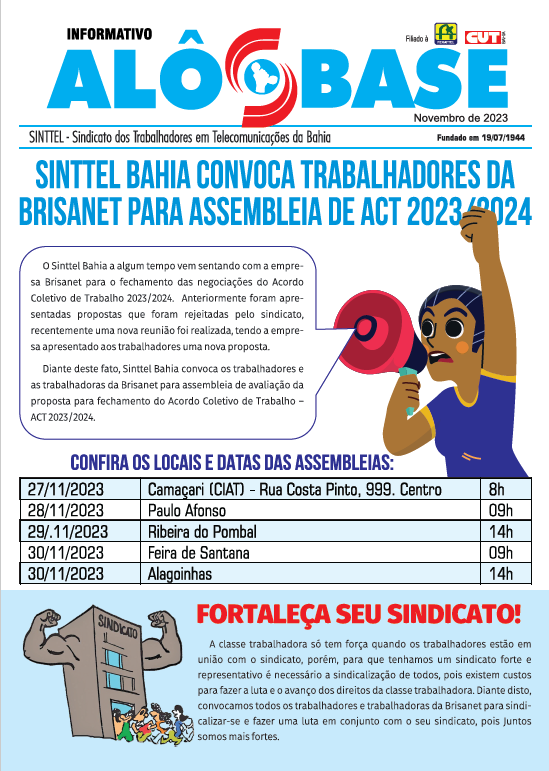 SINTTEL BAHIA CONVOCA TRABALHADORES DA BRISANET PARA ASSEMBLEIA DE ACT 2023/2024