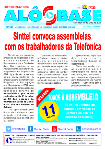 Sinttel convoca assembleias com os trabalhadores da Telefonica
