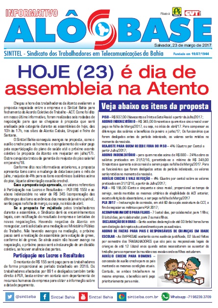 HOJE (23) é dia de assembleia na Atento