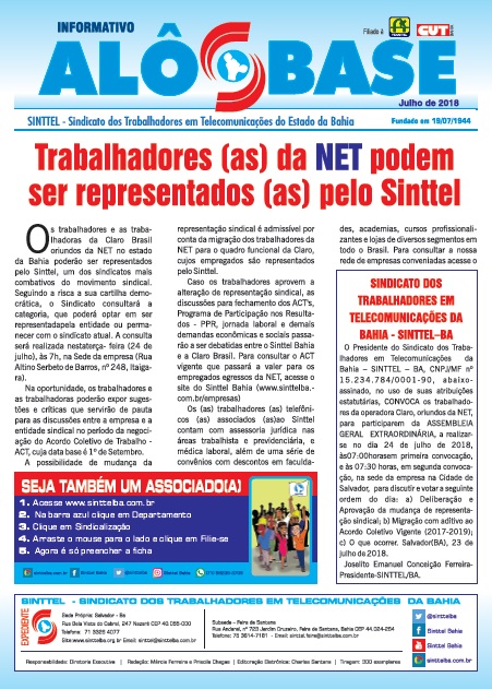 Trabalhadores (as) da NET podem ser representados (as) pelo Sinttel