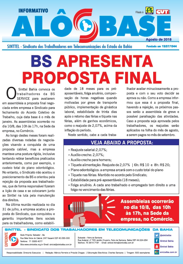 BS apresenta proposta final