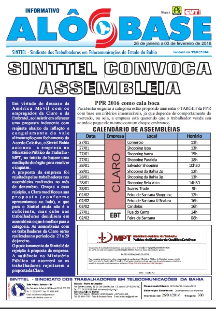 Sinttel convoca assembleias com os trabalhadores da Claro